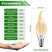 1 x RAW Customer Returns Poinivo Vintage E14 Candle LED Light Bulb, 4W Dimmable C35 Candle Shape Lamp for Chandeliers, E14 4W Vintage Edison Candle Lamp, 2700K Warm White, 350lm E14 LED Bulb, Replacement for 35W, Dimmable, Amber, Pack of 6 - RRP €16.98