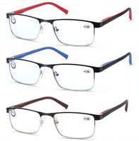 1 x RAW Customer Returns MODFANS 3 Pack Reading Glasses Men Women Blue Light Filter Metal Frame Rectangle Style Stainless Steel Material Red Blue Brown - RRP €21.56