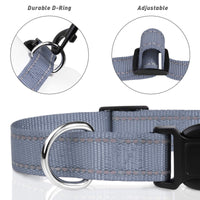 1 x Brand New TagME Nylon Dog Collar, Adjustable Reflective Dog Collar with Safety Buckle for Large Dogs, Gray, 2.5cm Width - RRP €12.04