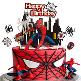 6 x Brand New Pack of 33 cake decorations with spider, cupcake toppers, cake decorations, party cake figures, school child, happy birthday cake decoration, superhero birthday decoration for children, girls, boys - RRP €52.56