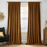 1 x Brand New TOPICK Curtain Opaque Velvet Curtains with Drawstring Blackout Curtain Thermal Curtain Blackout Curtains for Living Room Bedroom 2 Pieces 130Wx225H cm Yellow Brown - RRP €74.99