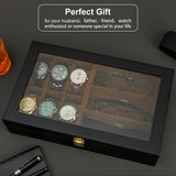 1 x RAW Customer Returns R.SHENGTE Watch Box, 6 Compartments 3 Slots Sunglasses, Wooden Watch Organizer Box with Glass Lid, Jewelry Storage Box for Men Father Husband Boy Friend 6 3 Slots  - RRP €40.32