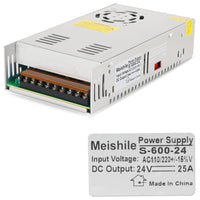 1 x RAW Customer Returns MEISHILE power supply DC 24V 25A 600W transformer switch power supply 230V AC to DC power supply 24V transformer industrial adapter 0-20A LED light bar lamp motor pump amplifier heater SMPS 110V 220V - RRP €39.34