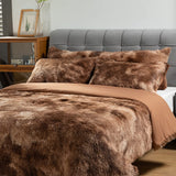 1 x RAW Customer Returns Michorinee Plush Bed Linen 135x200 Winter Fluffy Warm Duvet Cover Fleece Fluffy Long Hair Faux Fur Tie Dye Printed Taupe Plush Bedding Set with Zipper - 135 x 200 cm 80 x 80 cm - RRP €40.33