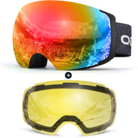 1 x RAW Customer Returns Odoland ski goggles unisex for men and women, boys, frameless snowboard goggles with magnetic interchangeable lenses, UV protection, anti-fog snow goggles, helmet-compatible ski goggles for skiing, black red - RRP €34.27