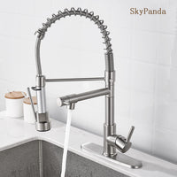 1 x RAW Customer Returns SkyPanda kitchen faucet, brushed brass spring faucet 360 rotatable with pull down mixer spray head, with 2 outlets jet and spray spray head high pressure, nickel brush - RRP €72.0