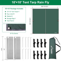 1 x RAW Customer Returns WADEO Tent Tarp 3 x 3 m, Camping Tarp with Poles Stakes Tensioning Ropes, Waterproof, Ultralight and Anti-UV, Ideal for Camping Hiking Outdoor Picnic - Green - RRP €43.99