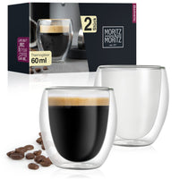 1 x Brand New Moritz Moritz Barista Roma 2 x 60 ml espresso glasses double-walled - Espresso cups set made of glass for hot and cold drinks - Dishwasher safe - RRP €12.92