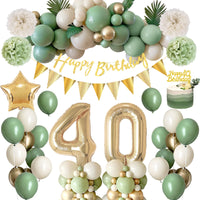 1 x RAW Customer Returns Decoration 40th birthday woman man, thinbal birthday decoration 40th birthday men women, 40th birthday women avocado green gold balloons with happy birthday banner, pompoms for woman man 40th birthday decorations - RRP €16.33