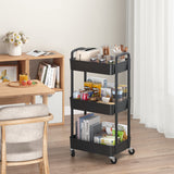 1 x RAW Customer Returns Sywhitta 3 Compartment Plastic Cart Multifunctional Office Living Room Kitchen Storage Cart with Wheels Black - RRP €31.69