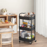 1 x RAW Customer Returns Sywhitta 3 Compartment Plastic Cart Multifunctional Office Living Room Kitchen Storage Cart with Wheels Black - RRP €31.91