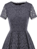 1 x RAW Customer Returns DRESSTELLS women s lace dress mother of the bride dresses, knee-length elegant bridesmaid cocktail dress, rockabilly floral dress short sleeve grey 3XL - RRP €45.6