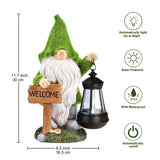 1 x RAW Customer Returns Yeomoo Flocked Resin Dwarf Garden Decoration Figures, Outdoor Garden Gnomes with LED Solar Lantern, Waterproof, Funny, Welcome Gnome Dwarf, Gift for Home, Yard, Lawn, Balcony Decoration 30CM - RRP €42.28