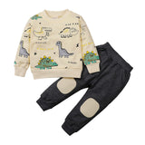 1 x RAW Customer Returns amropi Baby Boys Dinosaur Sweatshirts Long Sleeve and Jogging Pants Outfit Clothing Set Gray Black, 3-4 Years - RRP €27.6