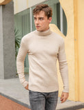 1 x RAW Customer Returns AIDEAONE Men s Turtleneck Turtleneck Knitted Jumper Stand-Up Collar Pullover Sweater Slim Fit Basic Fine Knit Turtleneck Jumper Light Apricot - RRP €36.29