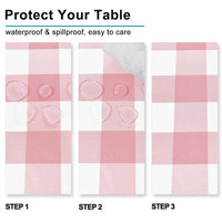 1 x RAW Customer Returns Hiasan Square Checkered Polyester Tablecloth, Stain Resistant, Waterproof and Wrinkle Free, Washable Tablecloth for Dining Room Party Garden, 140 x 280 cm, Peach Pink and White - RRP €20.57