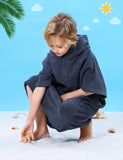 1 x RAW Customer Returns TOMEEK Towel Poncho with Hood for Children Soft Beach Poncho Teenager Surf Poncho Bath Poncho Beach Towel Bathrobe with Pocket Ideal for Holidays, Swimming, Surfing, Beach, Bath Gray  - RRP €24.98