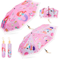 3 x Brand New Xuniea 2 Pack Children s Pocket Umbrellas with Reflective Strip Children Umbrellas with Rainbow Horse Mermaid Design Windproof Travel Umbrella UV Protection UPF 50 Children s Umbrella for Girls - RRP €66.54