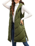 1 x RAW Customer Returns Xnova Padded Vest Women Winter Sleeveless Jacket Elegant Hooded Outer Vests with Zipper Warm Long Coat with Pocket, Khaki, M - RRP €21.32