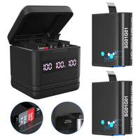 1 x RAW Customer Returns 2 pieces 1800 mAh batteries for GoPro Hero 8 7 6, 3-channel USB and USB-C quick charging station with digital LCD display and micro SD card reader function - RRP €44.4