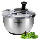 1 x RAW Customer Returns SveBake salad spinner made of 18 10 stainless steel with crank drive and 4.5 litre salad bowl, dishwasher safe, black - RRP €40.6