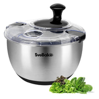 1 x RAW Customer Returns SveBake salad spinner made of 18 10 stainless steel with crank drive and 4.5 litre salad bowl, dishwasher safe, black - RRP €40.06