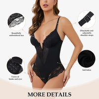 1 x RAW Customer Returns SHEKINI Elegant Bodysuit Women Lace V Neck Shapewear Shaping Shaping Slimming Flat Stomach Sexy Body Shaper Thong - RRP €33.43