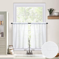 1 x RAW Customer Returns MIULEE Window Curtain Linen Bistro Curtain Curtains Voile Sheer Linen Curtain Kitchen Curtains Sliding Curtains Translucent Kitchen Living Room Set of 2 90 cm x 60 cm White - RRP €13.2