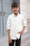 1 x RAW Customer Returns Boys long-sleeved shirts, cotton casual shirt, children s plain shirt top with chest pocket, white, 4-6 years - RRP €25.99