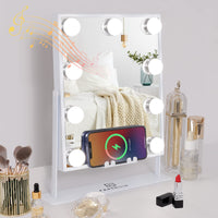 1 x RAW Customer Returns FENCHILIN Hollywood mirror makeup mirror with lighting 9 dimmer lamps wireless charging function music speaker makeup mirror with light cosmetic mirror table mirror bedroom white 25x30 cm - RRP €64.99