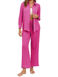 1 x RAW Customer Returns Famulily 2 Piece Women Autumn Trouser Suit Elegant Muslin Two Piece Women 48 Hot Pink M - RRP €36.29