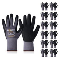 10 x Brand New HPHST SF001TS Nitrile Work Gloves, Nitrile Coated Micro-Foam Technology and Spandex Lining, CE Approved, Ergonomic Design, Smart Touch, Machine Washable, Gray, Pack of 12 Pairs - RRP €204.0