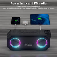 1 x RAW Customer Returns SCIJOY Powerful Bluetooth Speaker with Radio, 30 W Portable Speaker with LED Light, IPX7 Waterproof, Support TF Card USB Memory and 30 H Music Playback - RRP €35.69