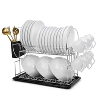 1 x RAW Customer Returns AwmnSrman Dish Drainer 2-Tier Dish Drying Rack Stainless Steel Dish Drainer Sink with Cutlery Basket Cup Holder and Drip Tray Quick Draining Silver - RRP €22.3