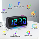 1 x RAW Customer Returns Alarm clock for children and adults, digital alarm clock with 7 colours night light, dynamic RGB alarm clock, 6 alarm clock with light LED display with multiple fonts dimmable 5 volume levels USB charging ports,  - RRP €23.99