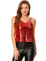 1 x RAW Customer Returns Allegra K women s sequin top glitter top spaghetti party club camisole metallic festival shirt top red S - RRP €40.99