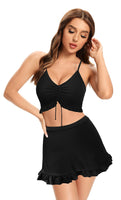 1 x Brand New SHEKINI Women s Two-Piece Swimsuit Adjustable Drawstring Backless Tankini Set Ruffle Hem Short Skirt Bikini Skirt Beach Fashion M, Black  - RRP €38.11