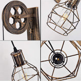 2 x RAW Customer Returns 1 Light Industrial Mid Century Retro Iron Wall Lights Loft Pulley Wall Light Features The Matte Iron Cage Lampshade for Indoor Lighting Barn Restaurant Rust Color  - RRP €79.98