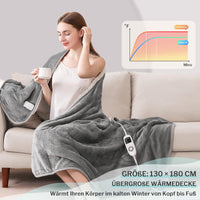 1 x RAW Customer Returns CORIWELL heated blanket with automatic switch-off, 180 x 130 cm flannel electric heated blankets, 9 temperature levels and 9 hour time settings, washing machine, grey - RRP €27.22