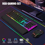 1 x RAW Customer Returns RedThunder K10 Gaming Keyboard and Mouse Set, QWERTZ DE Layout, Metal Plate and Palm Rest, RGB Backlight and 7D with Ergonomic for PC Gamers Black  - RRP €59.99