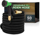 1 x RAW Customer Returns Flexible garden hose 15m 50ft double-layer latex 3 4 inch solid brass connectors 3450D fabric kink-free 8-function flexible water hose black  - RRP €21.29