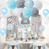 1 x RAW Customer Returns Baby shower decoration boy - It s A Boy garland, elephant cake topper blue and gray, confetti balloons, flower pom poms for baptism, birthday, baby shower - RRP €15.69