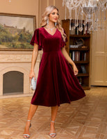 1 x RAW Customer Returns bridesmay 1950s Vintage Evening Dresses Elegant for Wedding Flared Sleeve Festive Dresses Wedding Guest Cocktail Party Dress Christmas Burgundy Red L - RRP €46.38