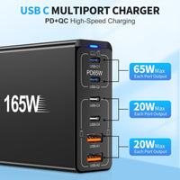 1 x RAW Customer Returns USB C Charger 165W 4 x USB-C 2 x USB-A , Acezeek 6 Ports Fast Charger, PD3.0 PPS Multiple USB C Charger for MacBook Pro Air, iPad Pro, iPhone 14 15 Series, Samsung S23 S22, Xiaomi, Pixel - RRP €36.99