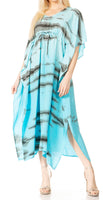 1 x Brand New Sakkas KAF-1033 - Maitte Women s V-Neck Caftan Dress Cover-up Beach Print Kaftan Long Boho - Turq - OS - RRP €53.99