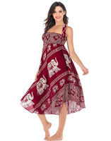 1 x Brand New Women s Maxi Skirt Bohemian One Size Long Skirt Floral Elastic Waist Adjustable Dress Summer Skirt Boho Floral Pattern Beach Skirt Large Hem Dance Skirt Belly Dance Bohemian Beach Dresses-Wine Red-C - RRP €34.99