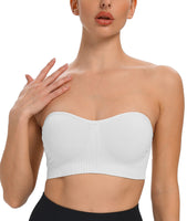 1 x RAW Customer Returns ANGOOL Women s Bandeau Strapless Bra Without Wire Padded Bralette Bra Seamless Tube Top Bra with Transparent Straps, White, S - RRP €18.99