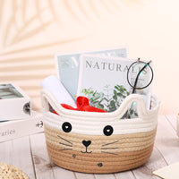 1 x RAW Customer Returns Zopeal Cat Basket Braided Storage Basket Organizer with Ears Cute Decorative Pet Toy Basket Cat Dog Cotton Rope Basket for Gift White Khaki Brown, 8.3 x 4.7 inches  - RRP €17.14