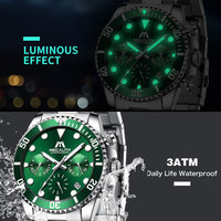 1 x RAW Customer Returns MEGALITH Men s Watch 40mm Chronograph Quartz Wristwatch Men Stainless Steel Waterproof Watches Date Luminous, Fashion Gift for Men - Silver Green - RRP €32.99