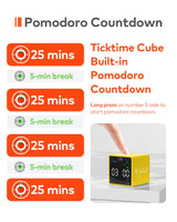 1 x RAW Customer Returns Ticktime Pomodoro Cube Timer, Digital Timer Cube, Pause Resume, Silent, Vibration Sound Alarm, for Work, ADHD, Office, Task, Meeting, 1 3 5 10 15 25 45 60Min Custom Countdown - Yellow - RRP €40.33